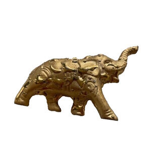 Gold Color Elephant Statue with Trunk Facing Upwards Decor 3 inches long